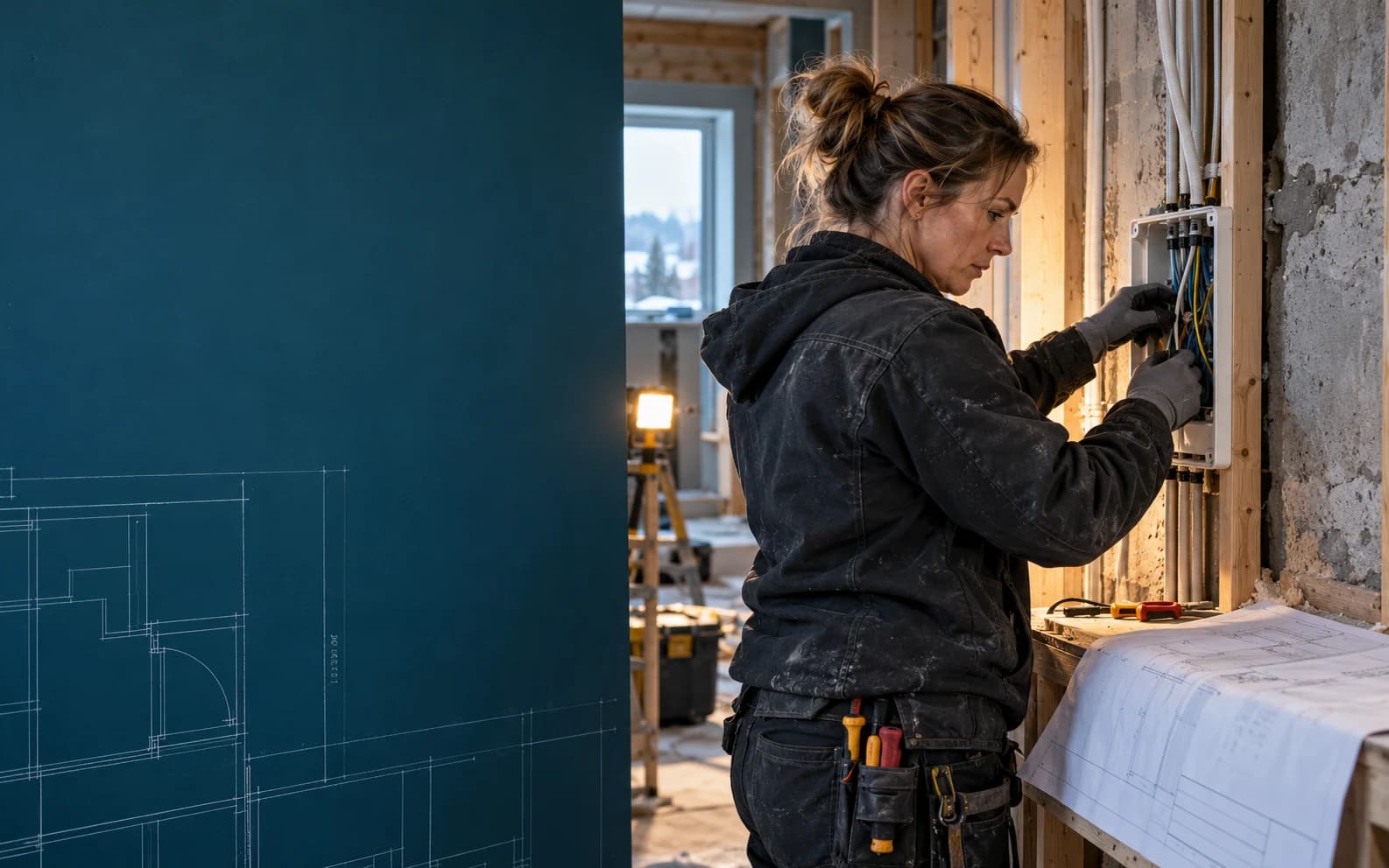 Illustrasjon av en elektriker i arbeid